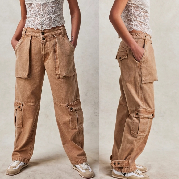 Free People Denim - Free People Tan Wide Leg Jeans